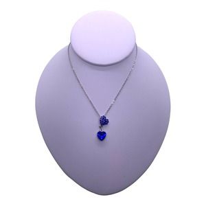Imitation Silver Blue Sapphire Crystal Rhinestone Double Heart Necklace Gift Box